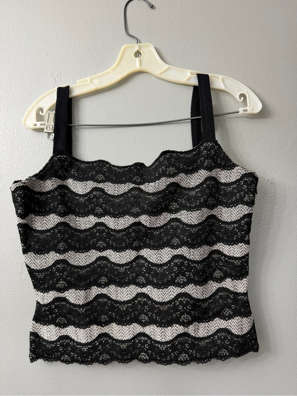 St John Black & White Lace Santana Wool Zipper Tank Top SIZE 10